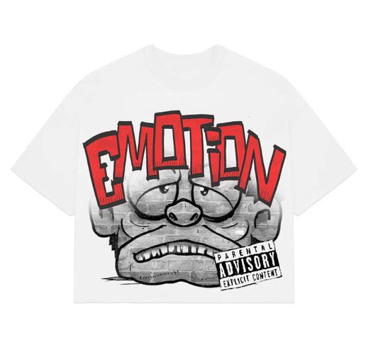 Mixed Emotion Monster Cropped Tee White