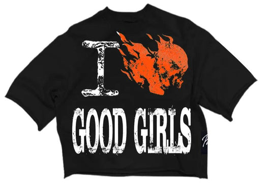 PRESTIGE I HEART GOOD GIRLS CROPPED TEE BLACK