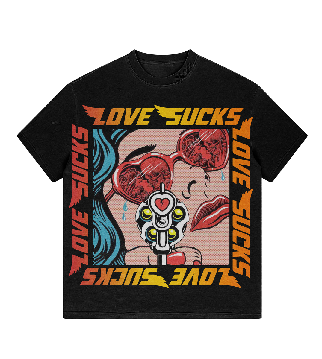 LOVE SUCKS COMIC TEE BLACK