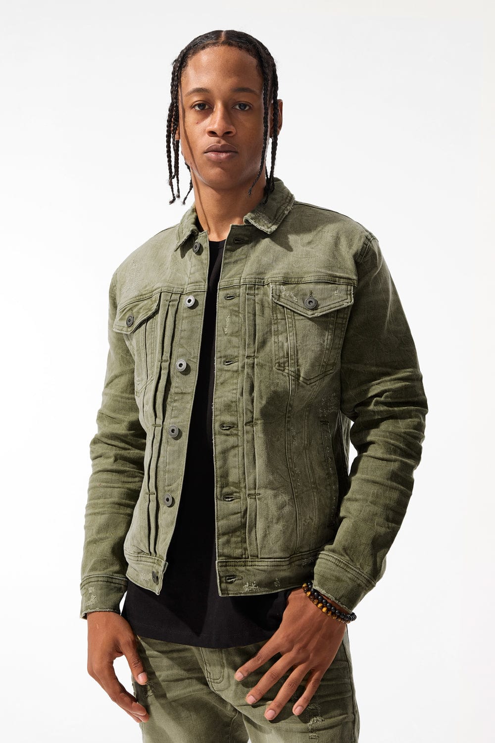 JORDAN CRAIG MEADOWLANDS DENIM TRUCKER JACKET OLIVE